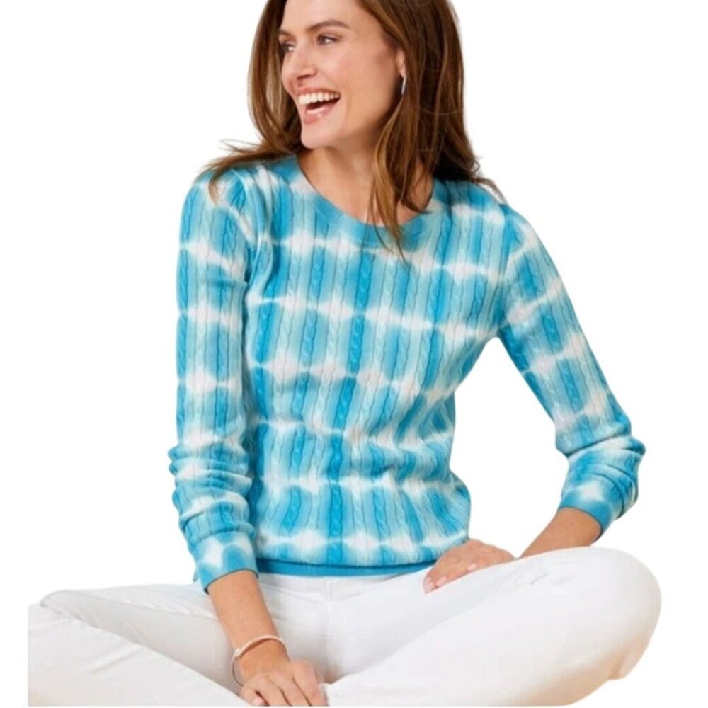 Talbots NWT Blue Tie Dye CableKnit Crewneck Pullover Sweater 2022 Size S